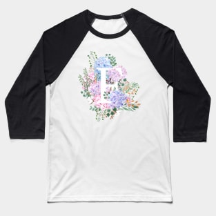 botanical monogram alphabet F hydrangea flowers Baseball T-Shirt